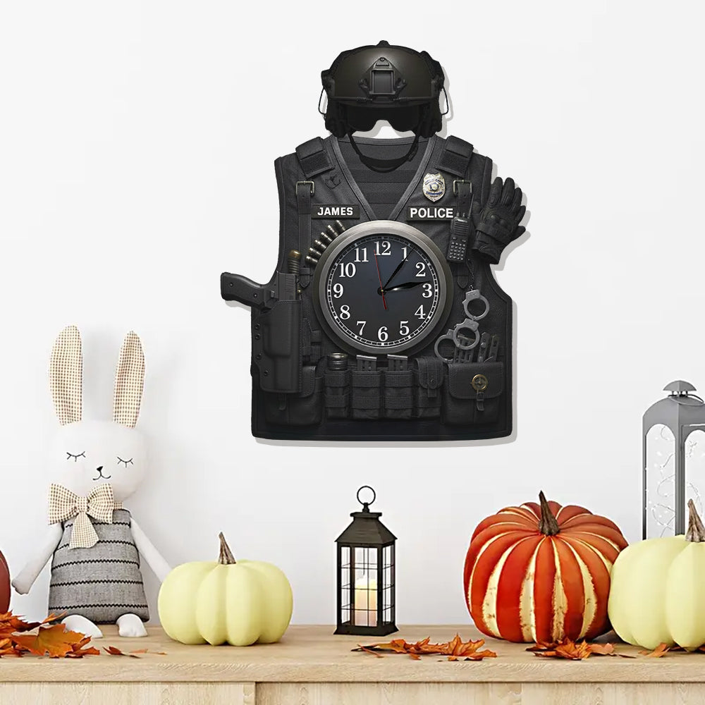 Servir et protéger - Horloge murale lumineuse LED personnalisée pour policiers
