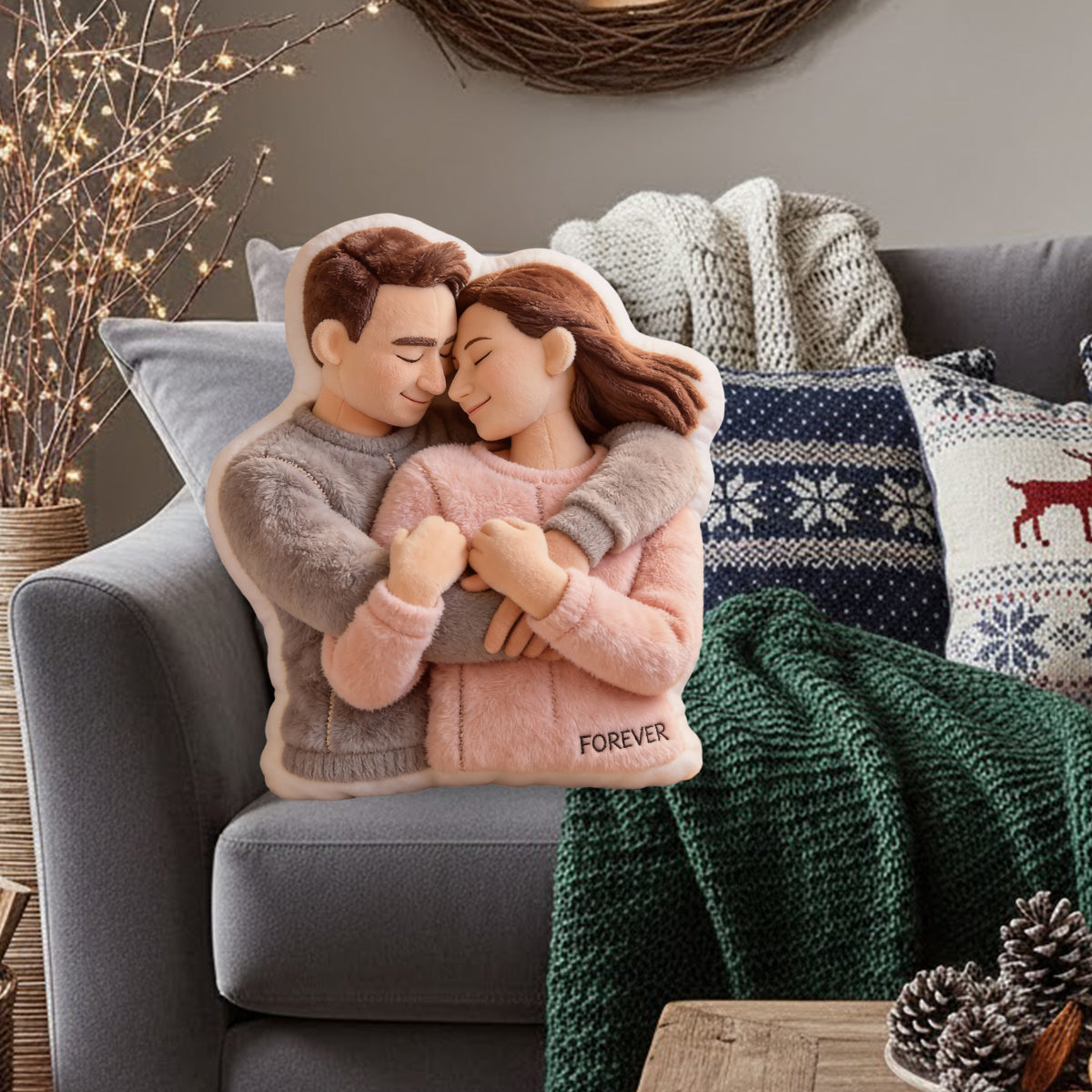 Custom From Photo - Meaningful Gifts - Personalized Couple Faux Fur Shaped Pillow