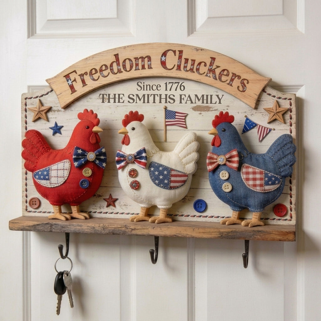 Freedom Cluckers - Porte-clés en bois personnalisé en forme de poulet