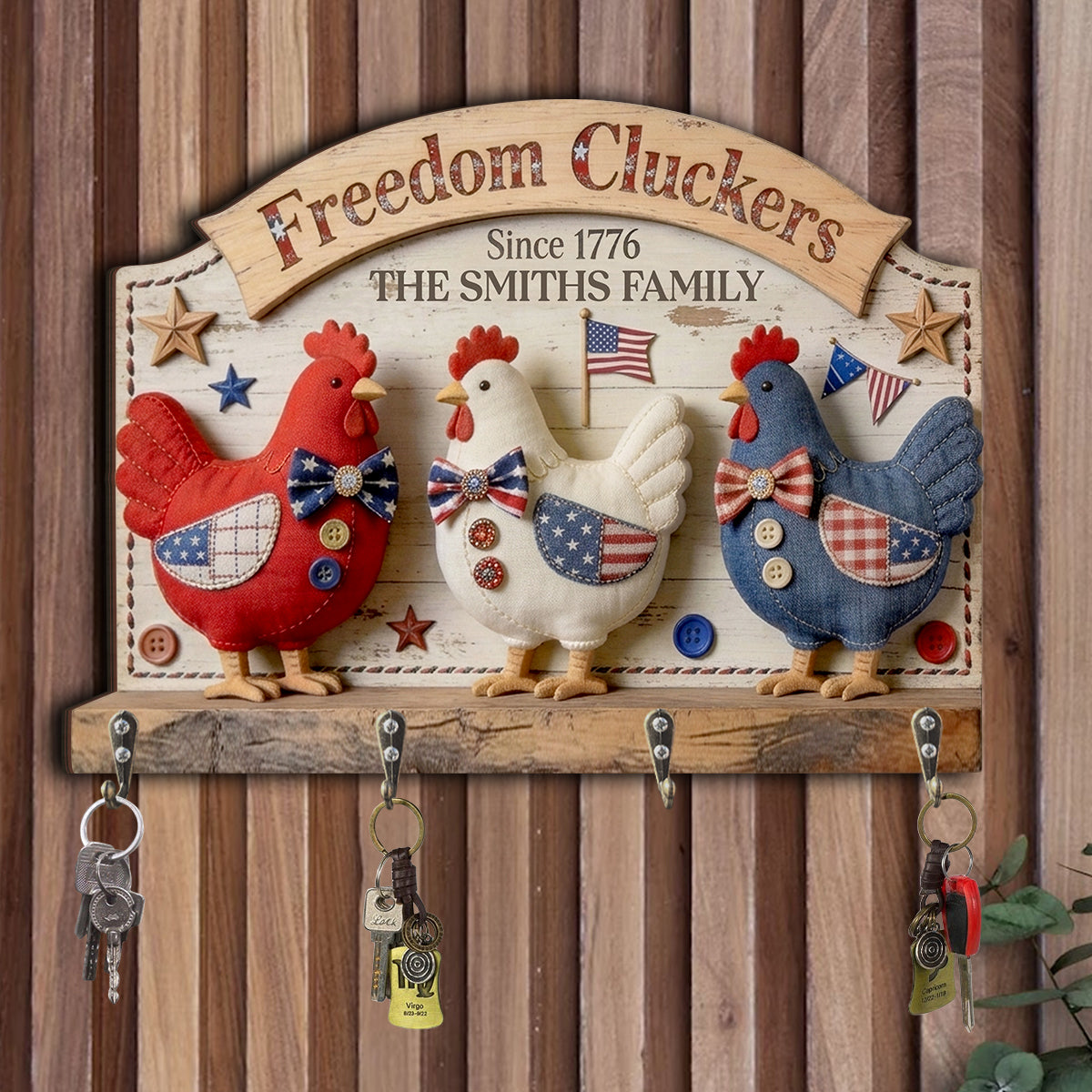 Freedom Cluckers - Porte-clés en bois personnalisé en forme de poulet