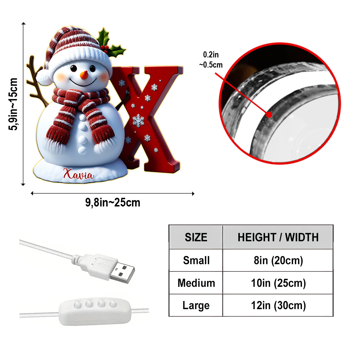 Joyeux Noël - Veilleuse LED personnalisée en acrylique pour toute la famille