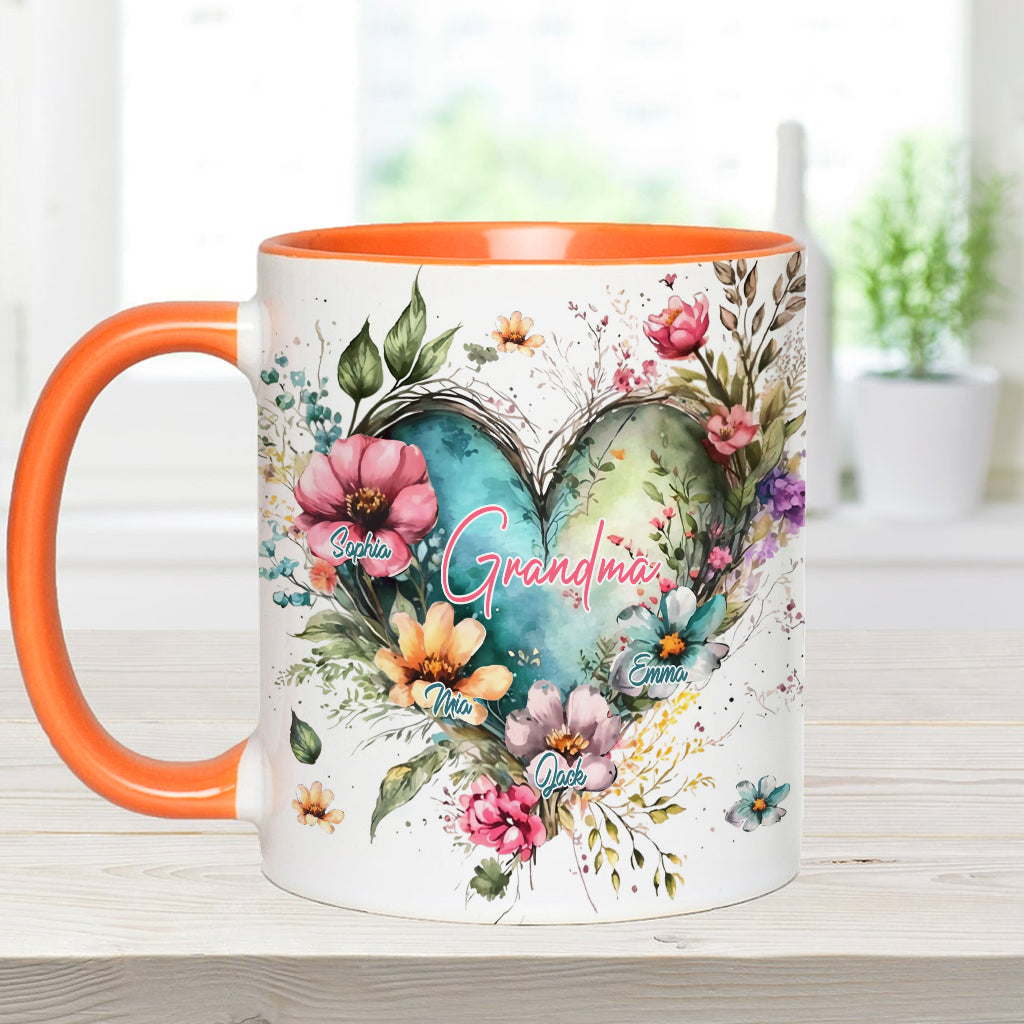 Grandma's Mom's Flowers - Personalized Grandma Accent Mug