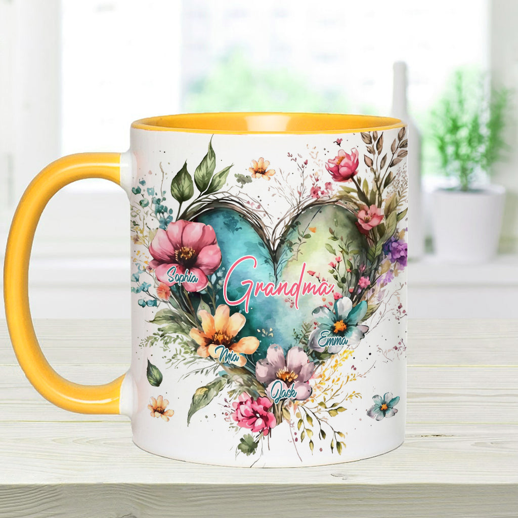 Grandma's Mom's Flowers - Personalized Grandma Accent Mug