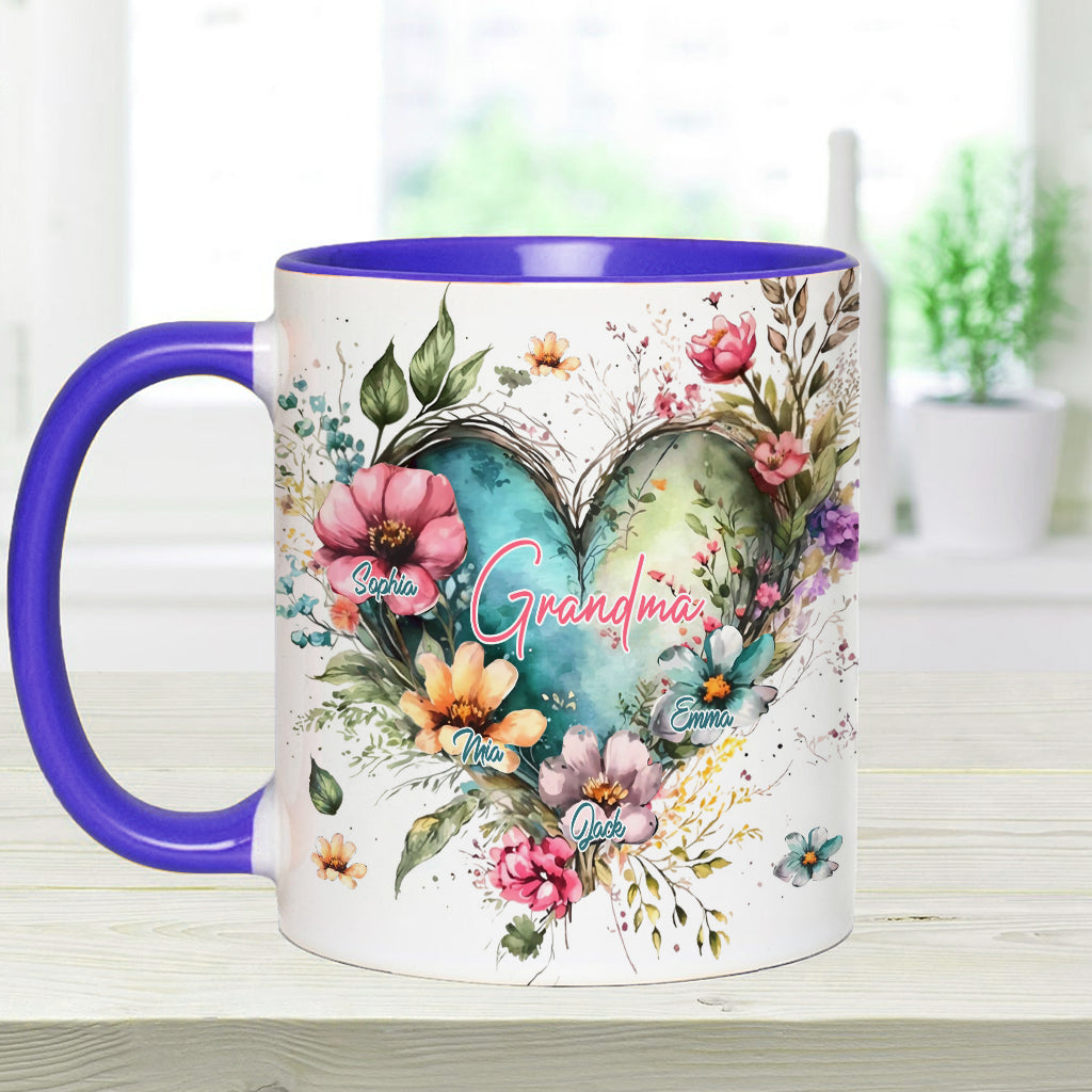 Grandma's Mom's Flowers - Personalized Grandma Accent Mug