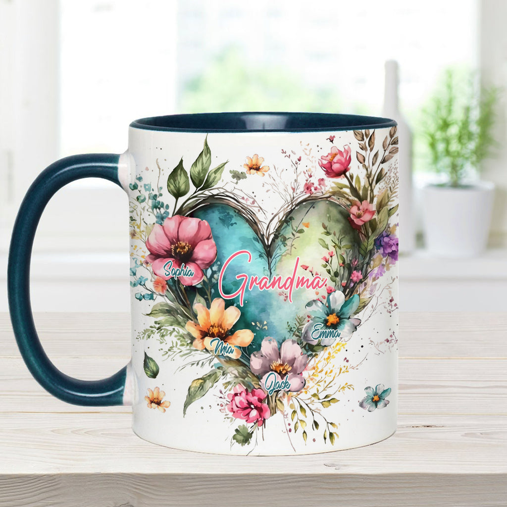 Grandma's Mom's Flowers - Personalized Grandma Accent Mug