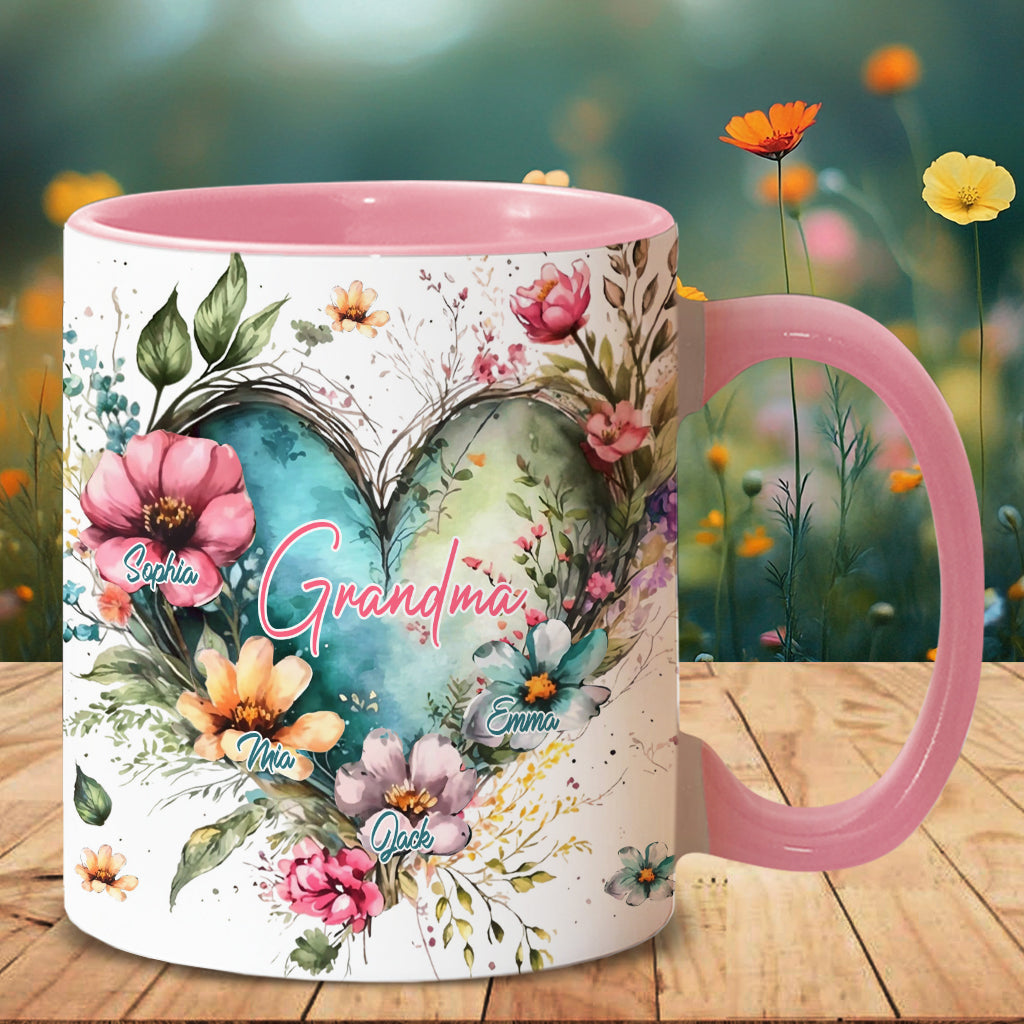 Grandma's Mom's Flowers - Personalized Grandma Accent Mug