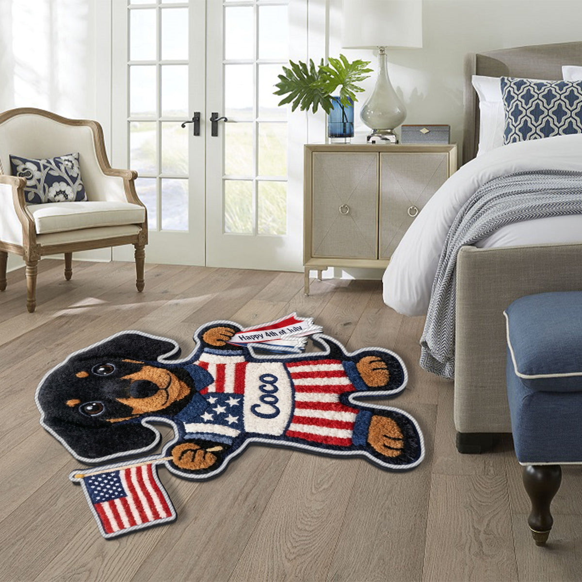 Joyeux 4 Juillet - Tapis Personnalisé Antidérapant pour Chien