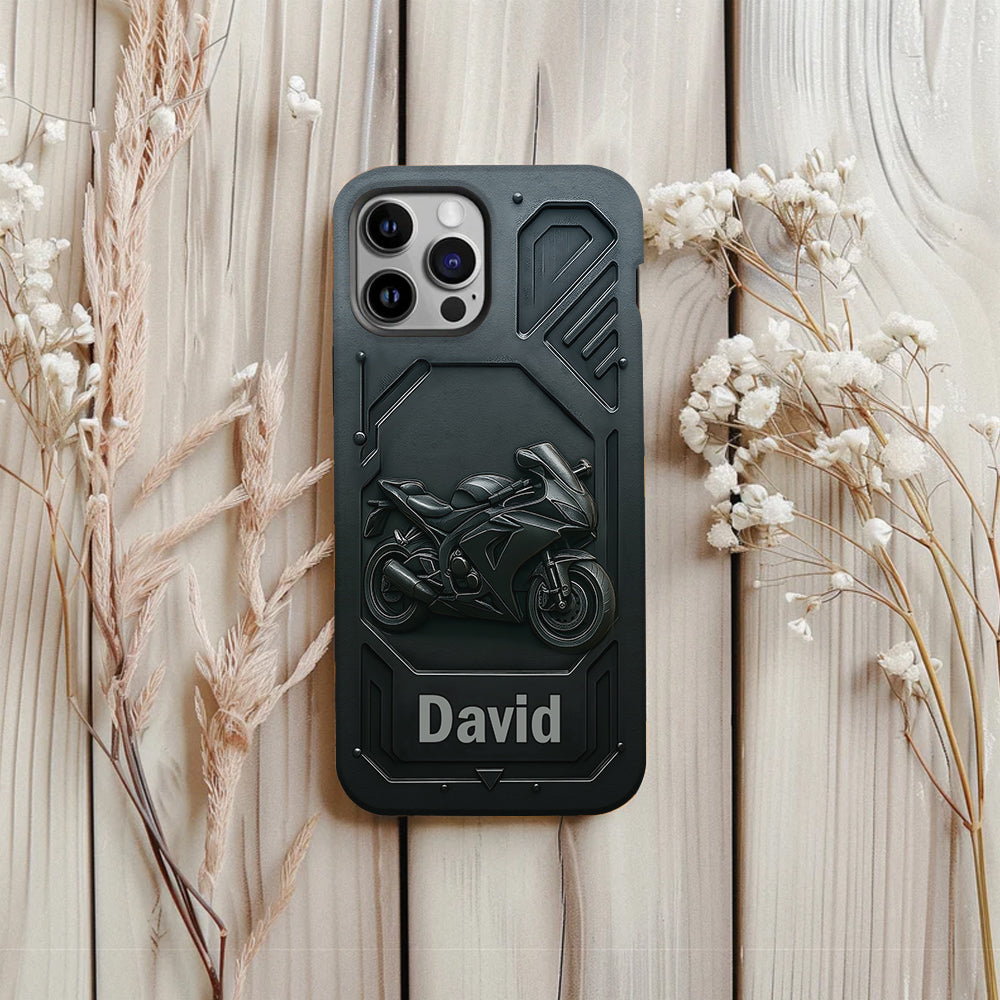 Coque de téléphone personnalisée pour motard, style cruiser/sportif, avec impression intégrale.
