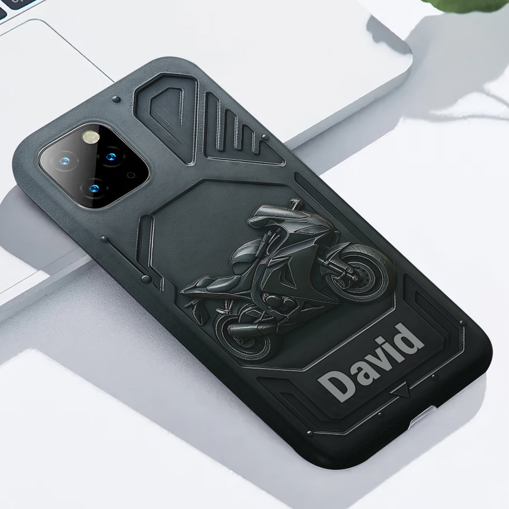 Coque de téléphone personnalisée pour motard, style cruiser/sportif, avec impression intégrale.
