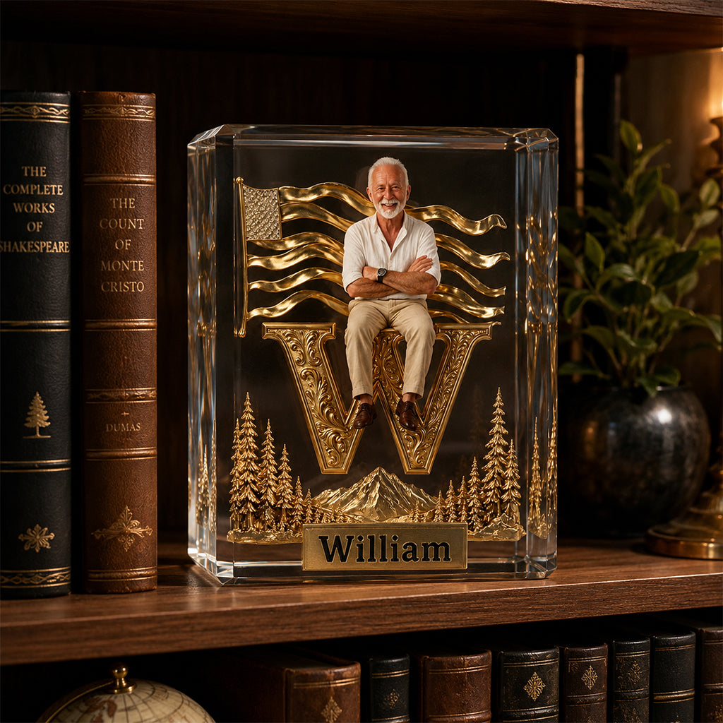 Monogram Crystal Paperweight - Personalized Real Men Custom Shaped Acrylic Plaque
