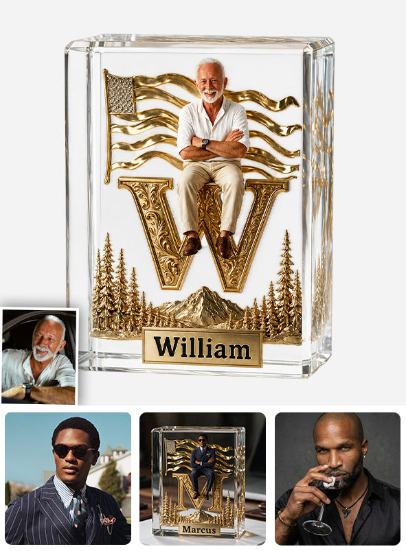 Monogram Crystal Paperweight - Personalized Real Men Custom Shaped Acrylic Plaque