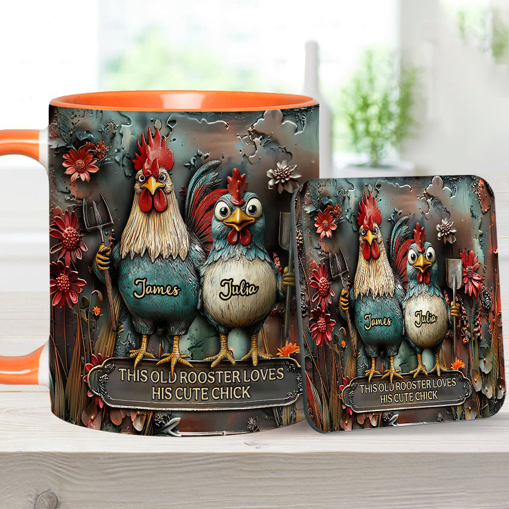 This Old Rooster Loves His Cute Chick - Personalized Chicken Accent Mug