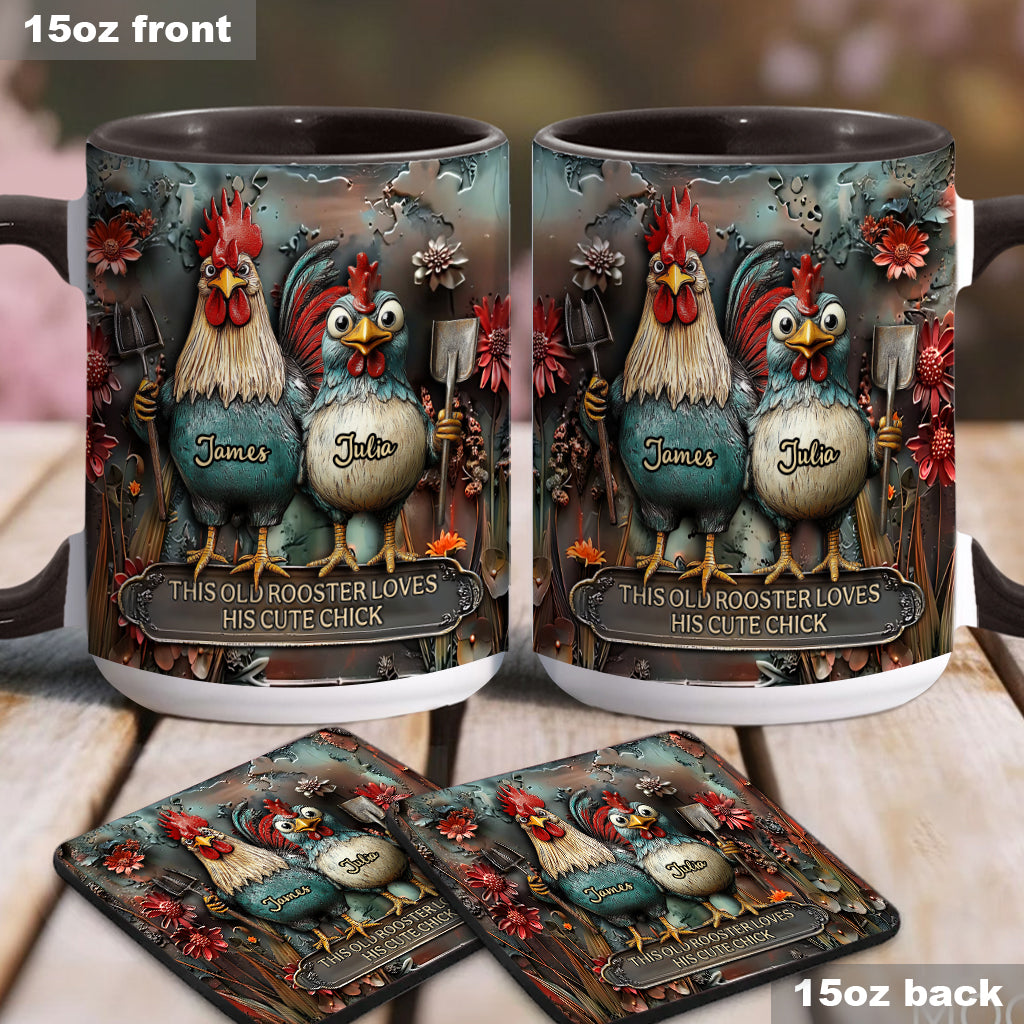 This Old Rooster Loves His Cute Chick - Personalized Chicken Accent Mug