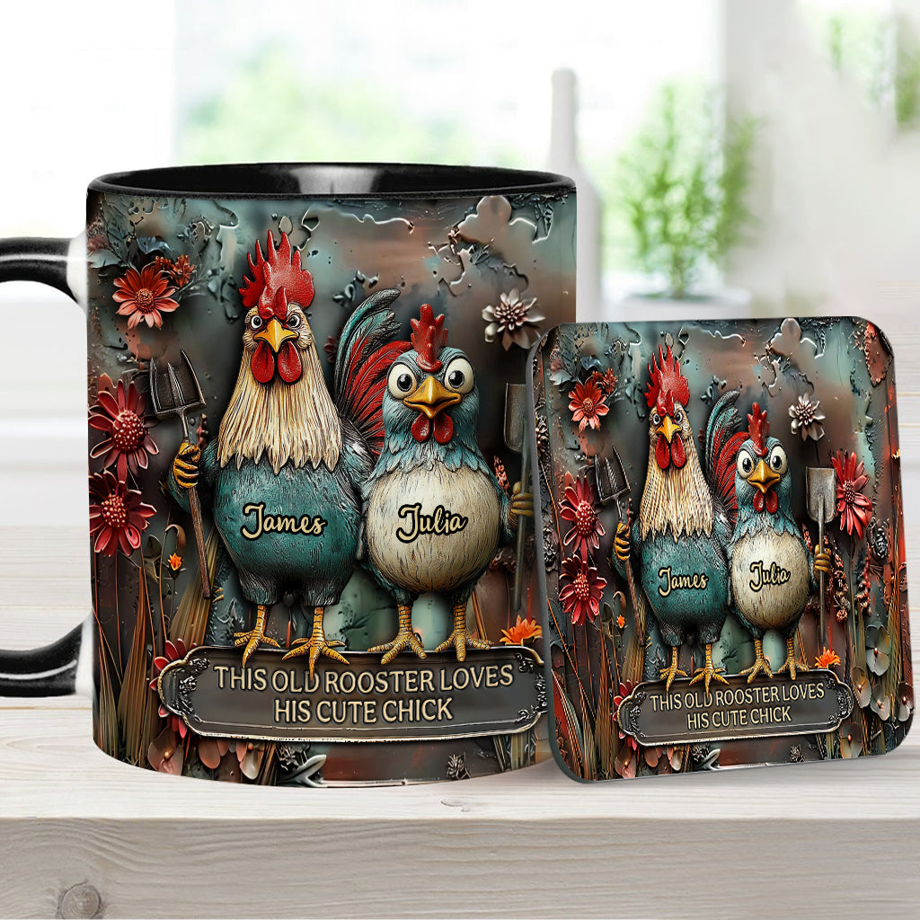 This Old Rooster Loves His Cute Chick - Personalized Chicken Accent Mug