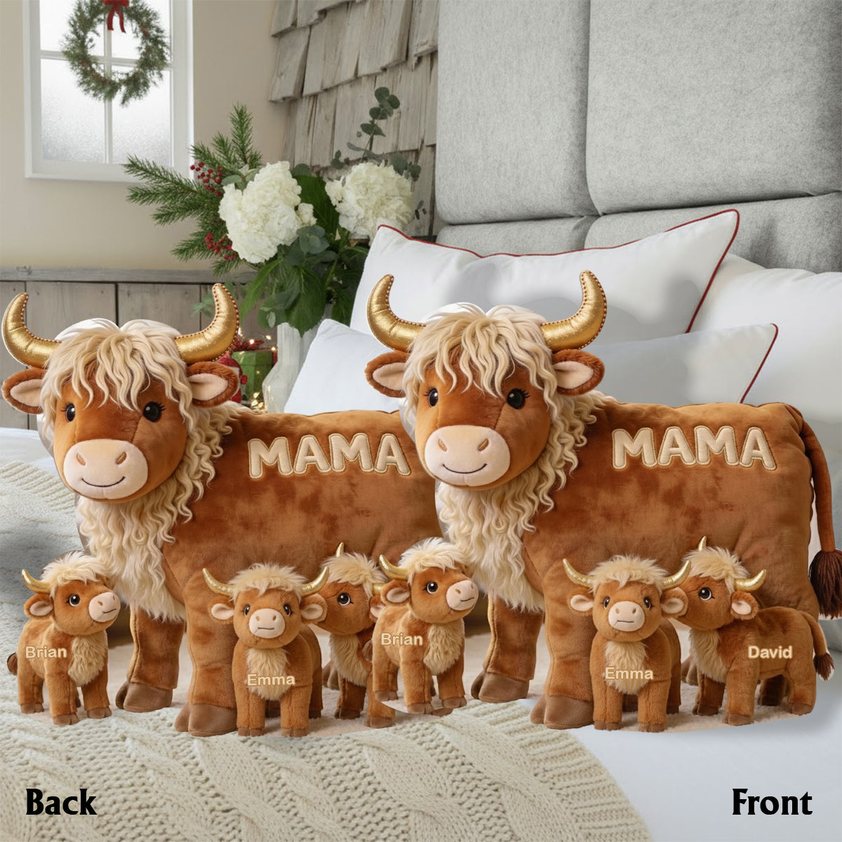 Mama Cow Gift For Mom Grandma - Personalized Grandma Faux Fur Shaped Pillow