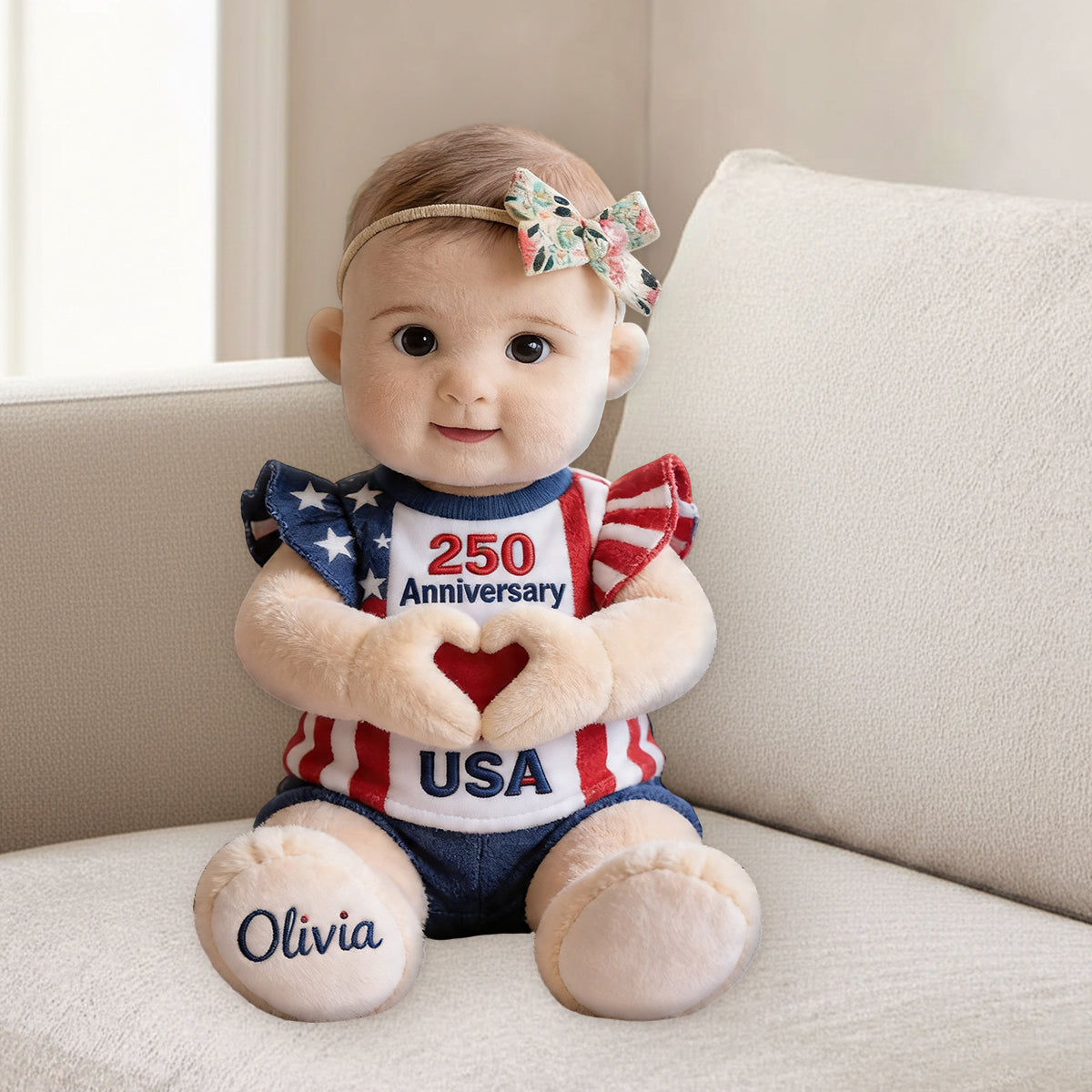 Cadeau commémoratif 250e anniversaire - Coussin en fausse fourrure personnalisé pour enfant