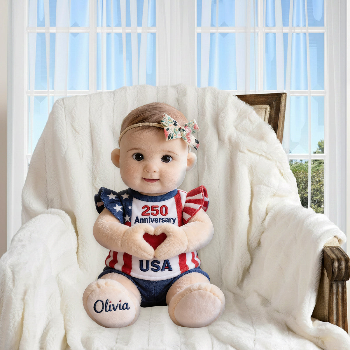 Cadeau commémoratif 250e anniversaire - Coussin en fausse fourrure personnalisé pour enfant