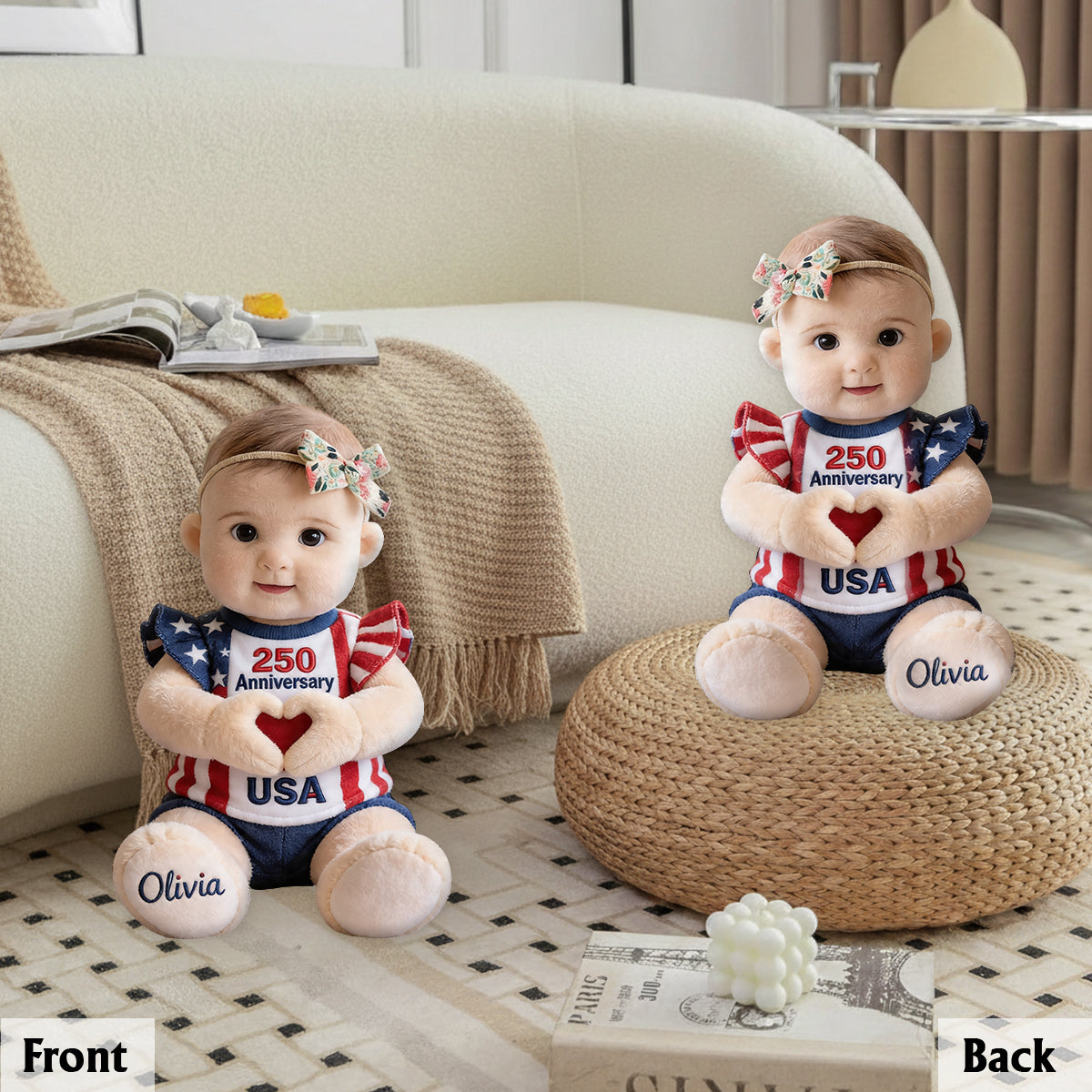 Cadeau commémoratif 250e anniversaire - Coussin en fausse fourrure personnalisé pour enfant