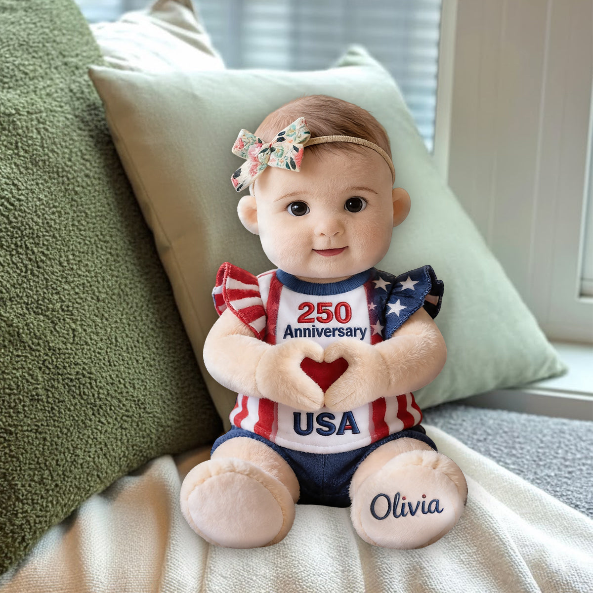 Cadeau commémoratif 250e anniversaire - Coussin en fausse fourrure personnalisé pour enfant