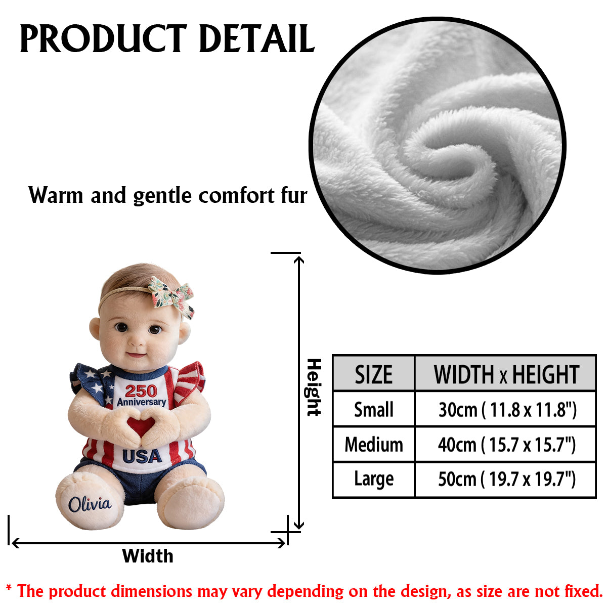 Cadeau commémoratif 250e anniversaire - Coussin en fausse fourrure personnalisé pour enfant