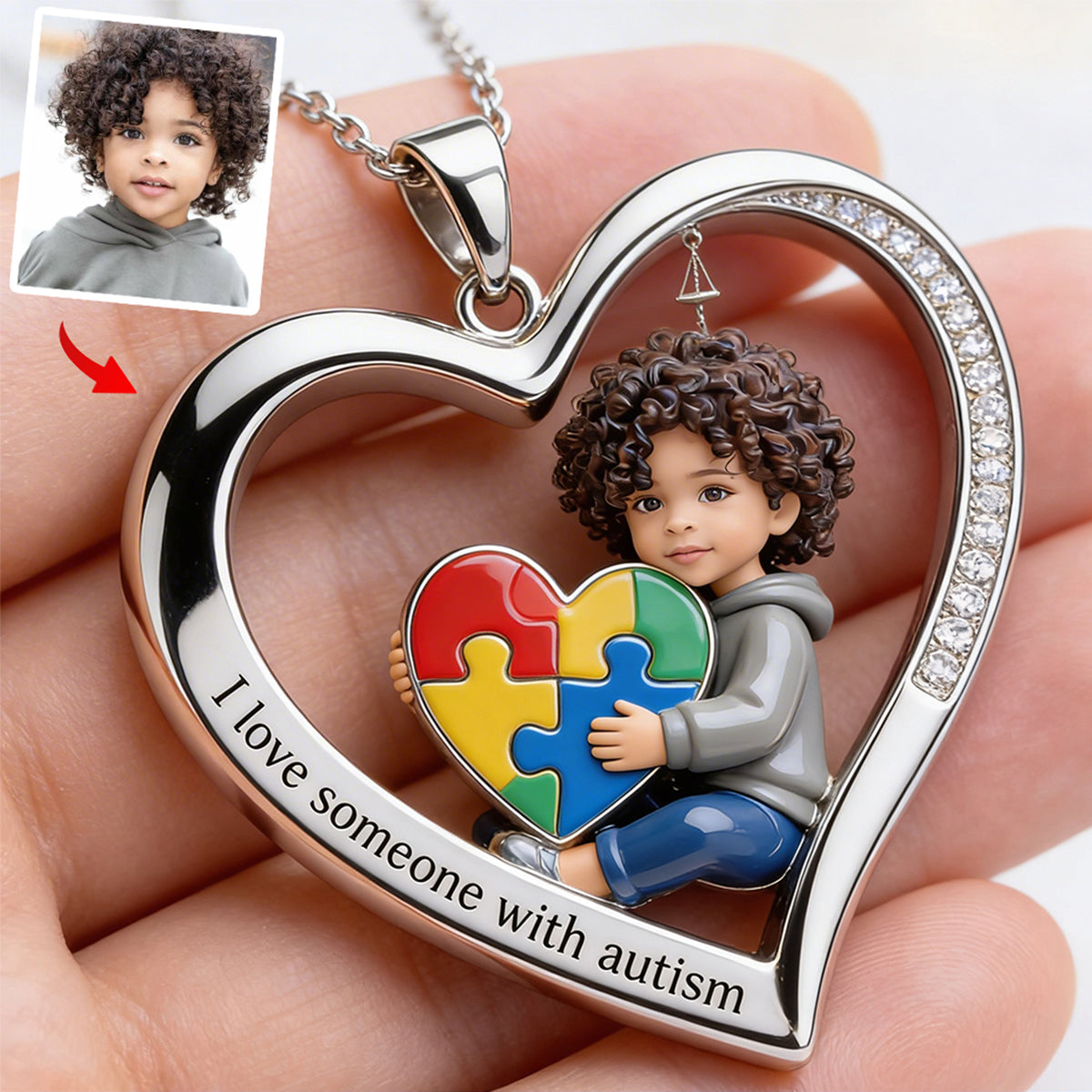 Custom Any Photo - Personalized Autism Awareness Shaped Metal Pendant Necklace
