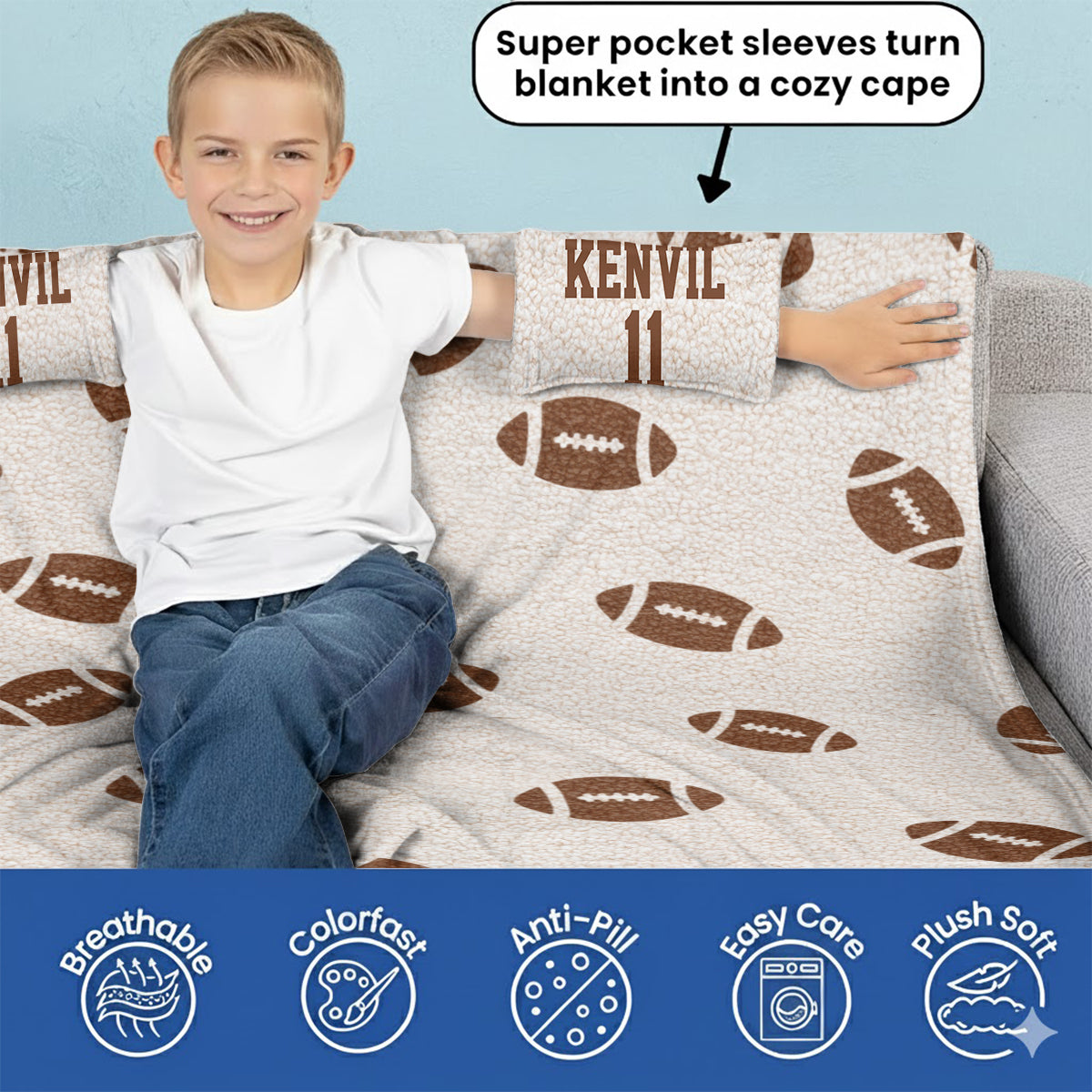 Voici ma couverture pour regarder le football - Couverture portable personnalisée sur le thème du football