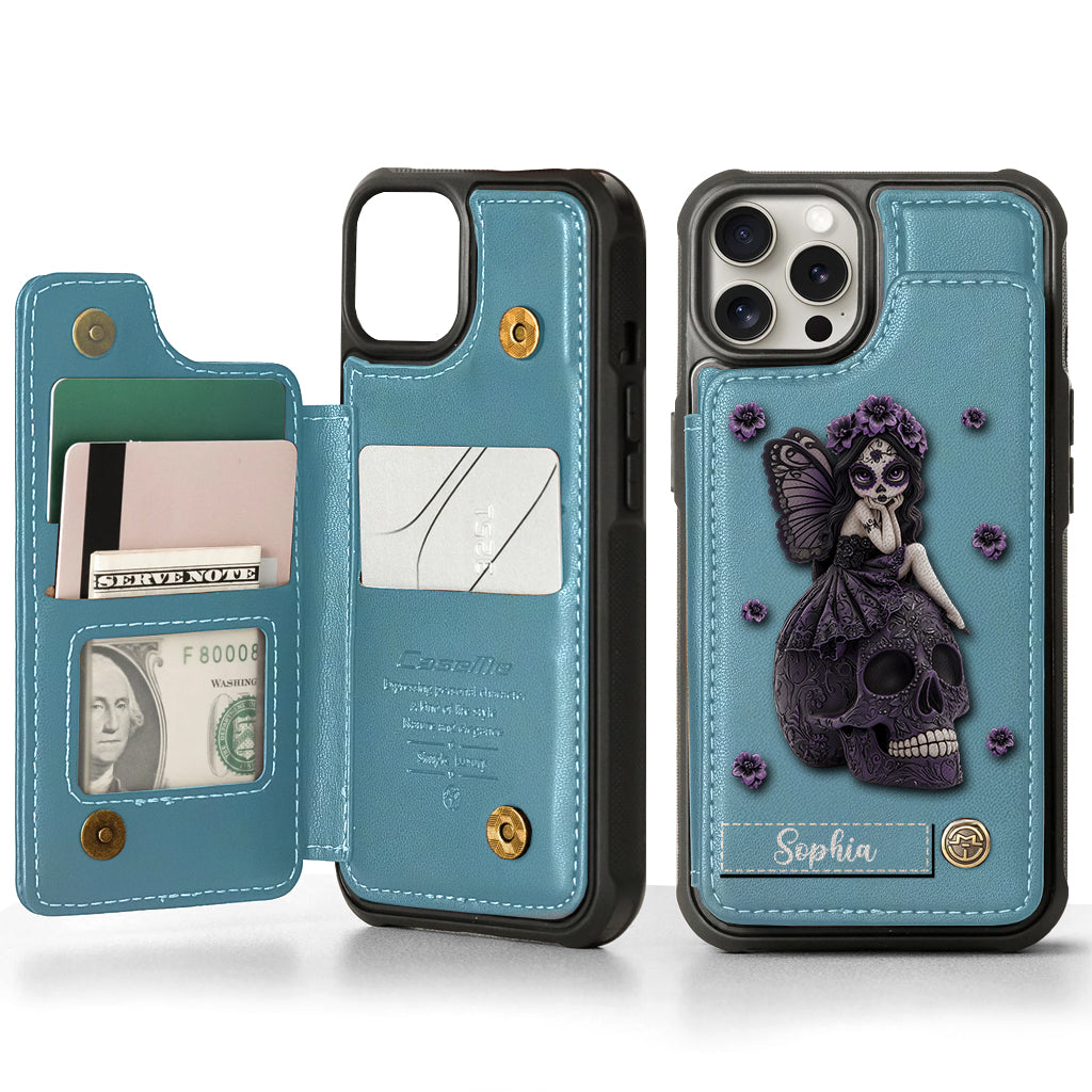Beautiful Gothic Fairy Girl - Personalized Skull Wallet Phone Case