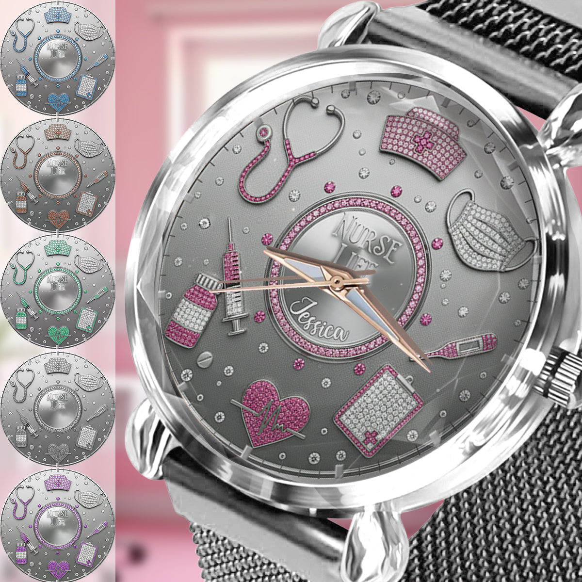 Aimez la vie d'infirmière - Montre-bracelet personnalisée pour infirmière