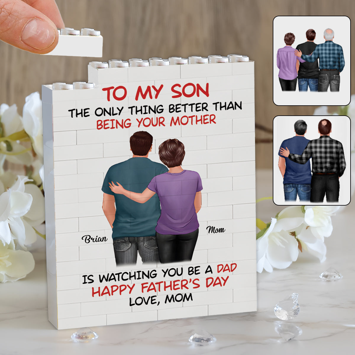 À mon fils - Blocs de construction rectangulaires verticaux personnalisés pour père, imprimés des deux côtés