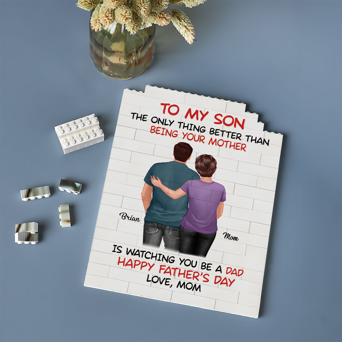 À mon fils - Blocs de construction rectangulaires verticaux personnalisés pour père, imprimés des deux côtés