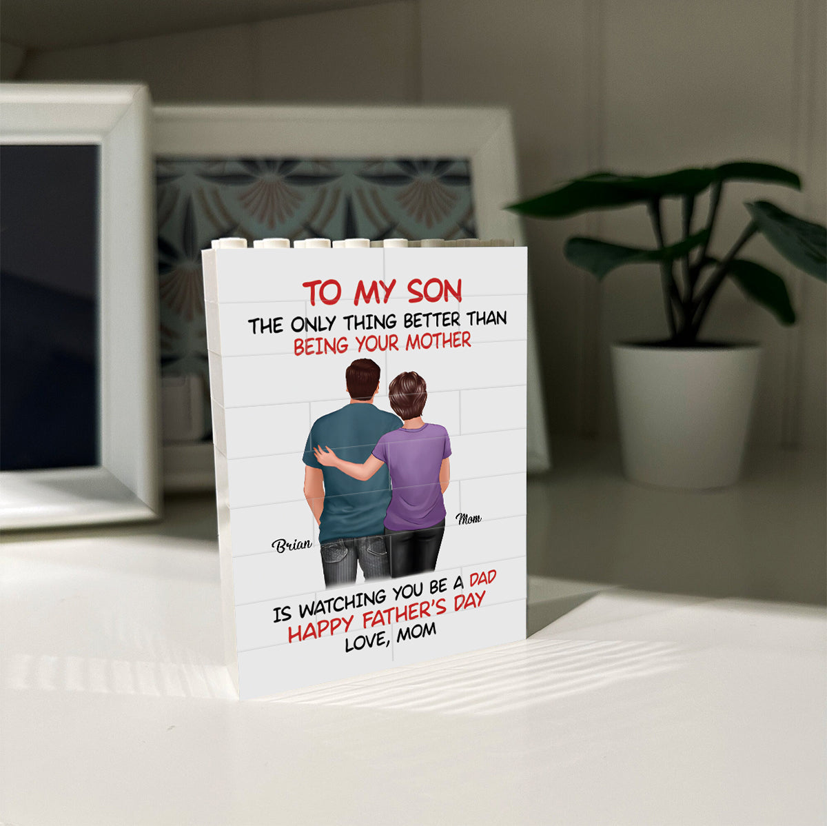 À mon fils - Blocs de construction rectangulaires verticaux personnalisés pour père, imprimés des deux côtés