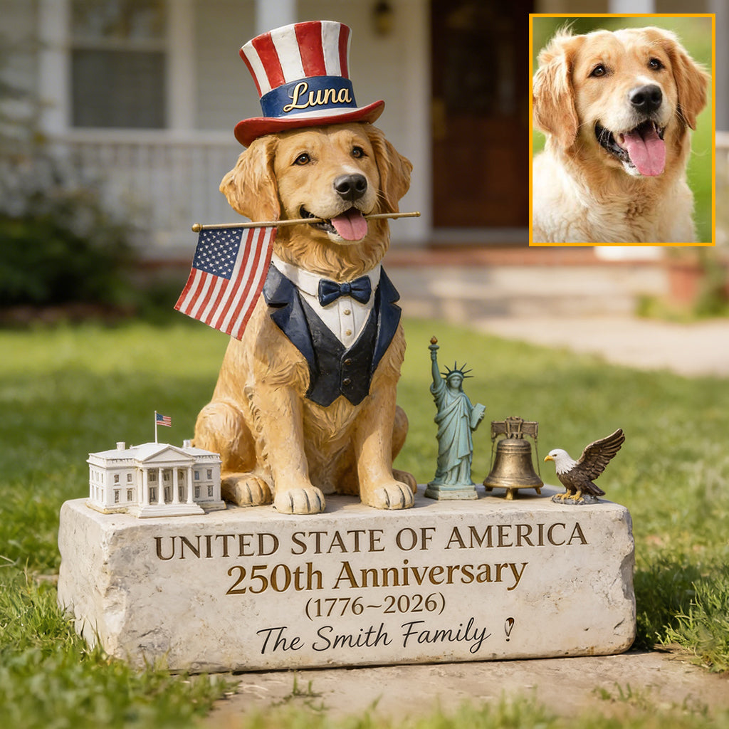 Célébration des 250 ans des États-Unis - Panneau de jardin en acrylique personnalisé pour chien