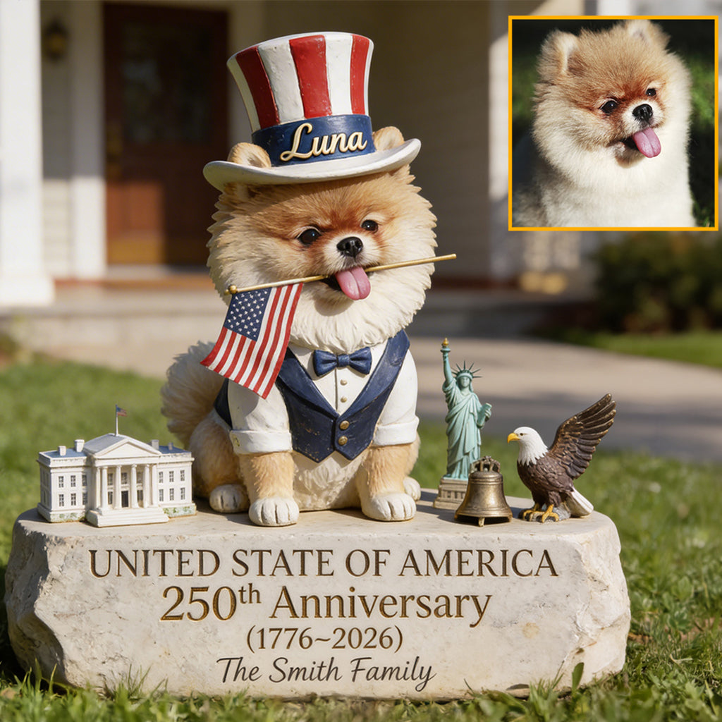Célébration des 250 ans des États-Unis - Panneau de jardin en acrylique personnalisé pour chien