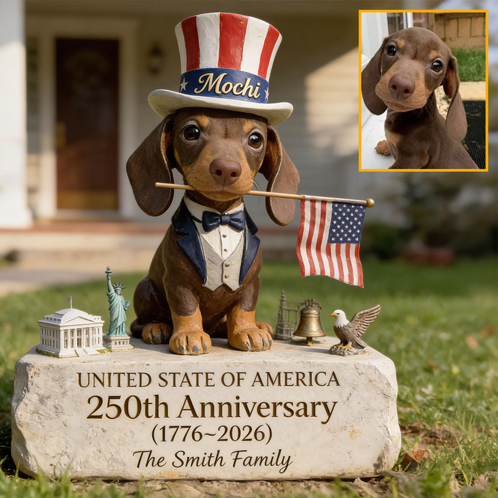 Célébration des 250 ans des États-Unis - Panneau de jardin en acrylique personnalisé pour chien