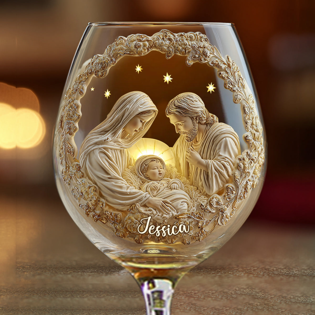 Scène de la Nativité - Verre à vin chrétien personnalisé à longue tige