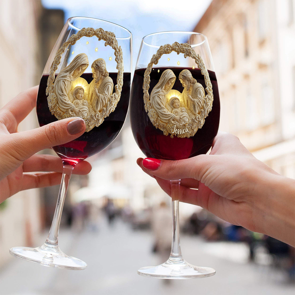 Scène de la Nativité - Verre à vin chrétien personnalisé à longue tige