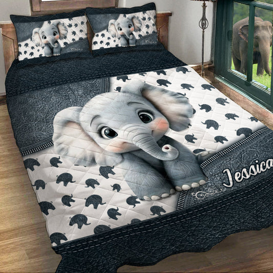 Cute Baby Elephant - Personalized Elephant Quilt Set