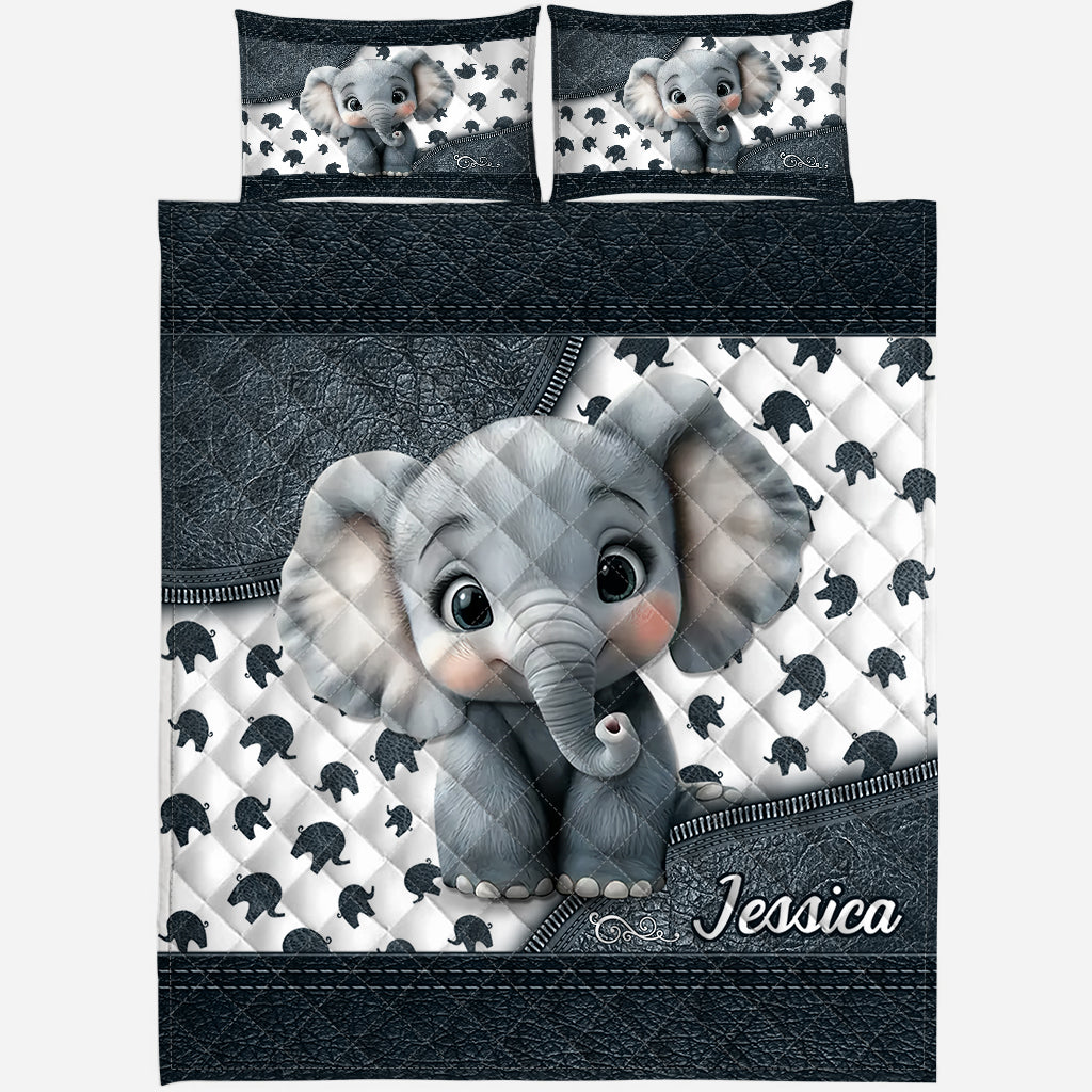 Cute Baby Elephant - Personalized Elephant Quilt Set