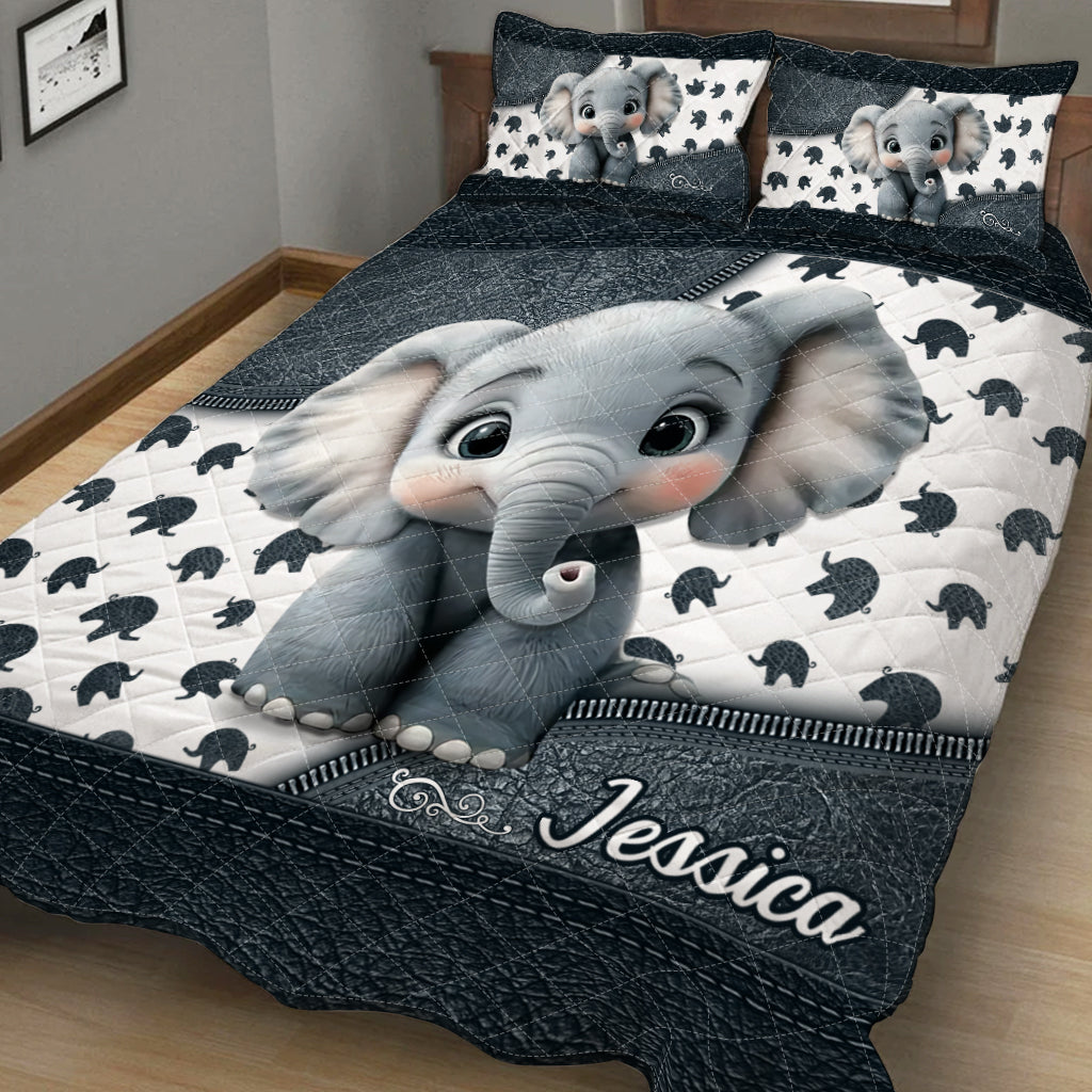 Cute Baby Elephant - Personalized Elephant Quilt Set