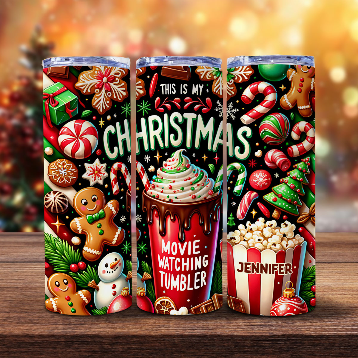 Regarder des films de Noël - Gobelet isotherme de Noël personnalisé