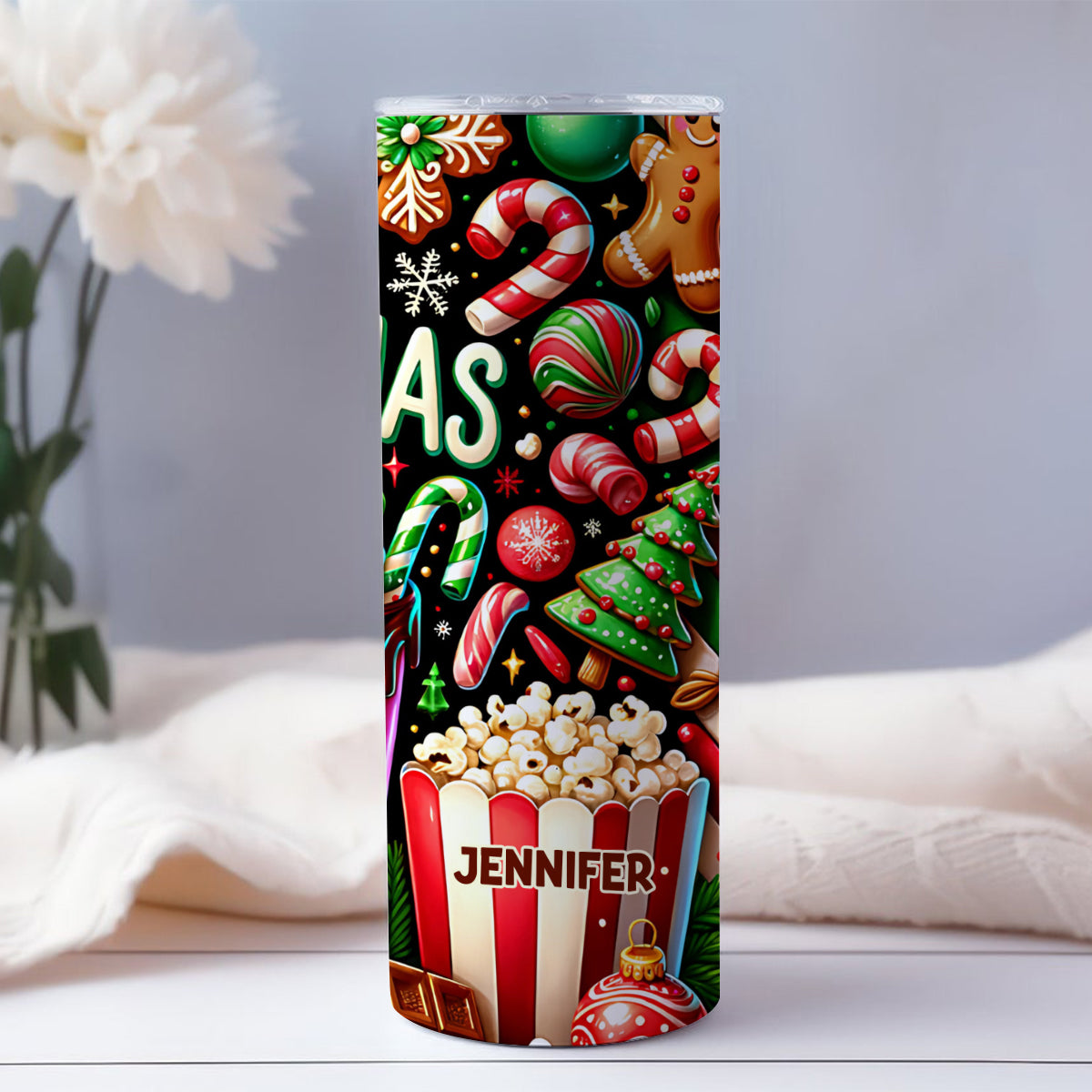 Regarder des films de Noël - Gobelet isotherme de Noël personnalisé