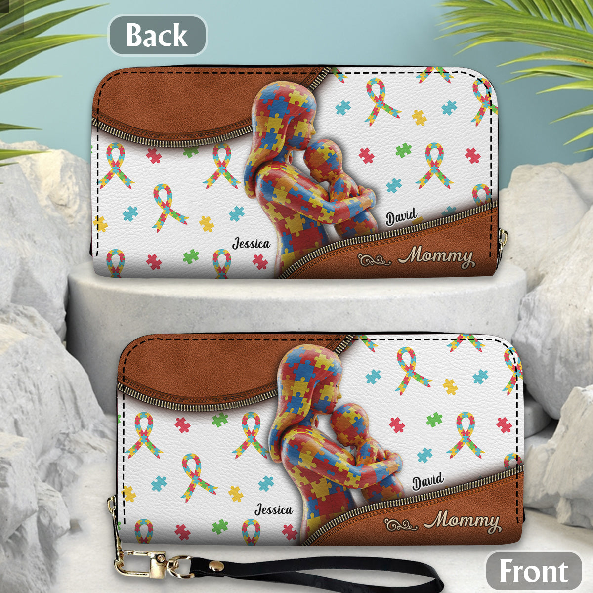 L'amour d'une mère - Portefeuille long en cuir personnalisé pour la sensibilisation à l'autisme