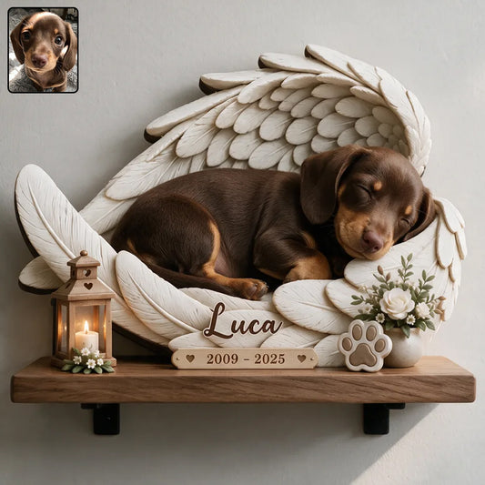 Pour Toujours Dans Nos Cœurs - Étagère Flottante en Bois Personnalisée pour Chien
