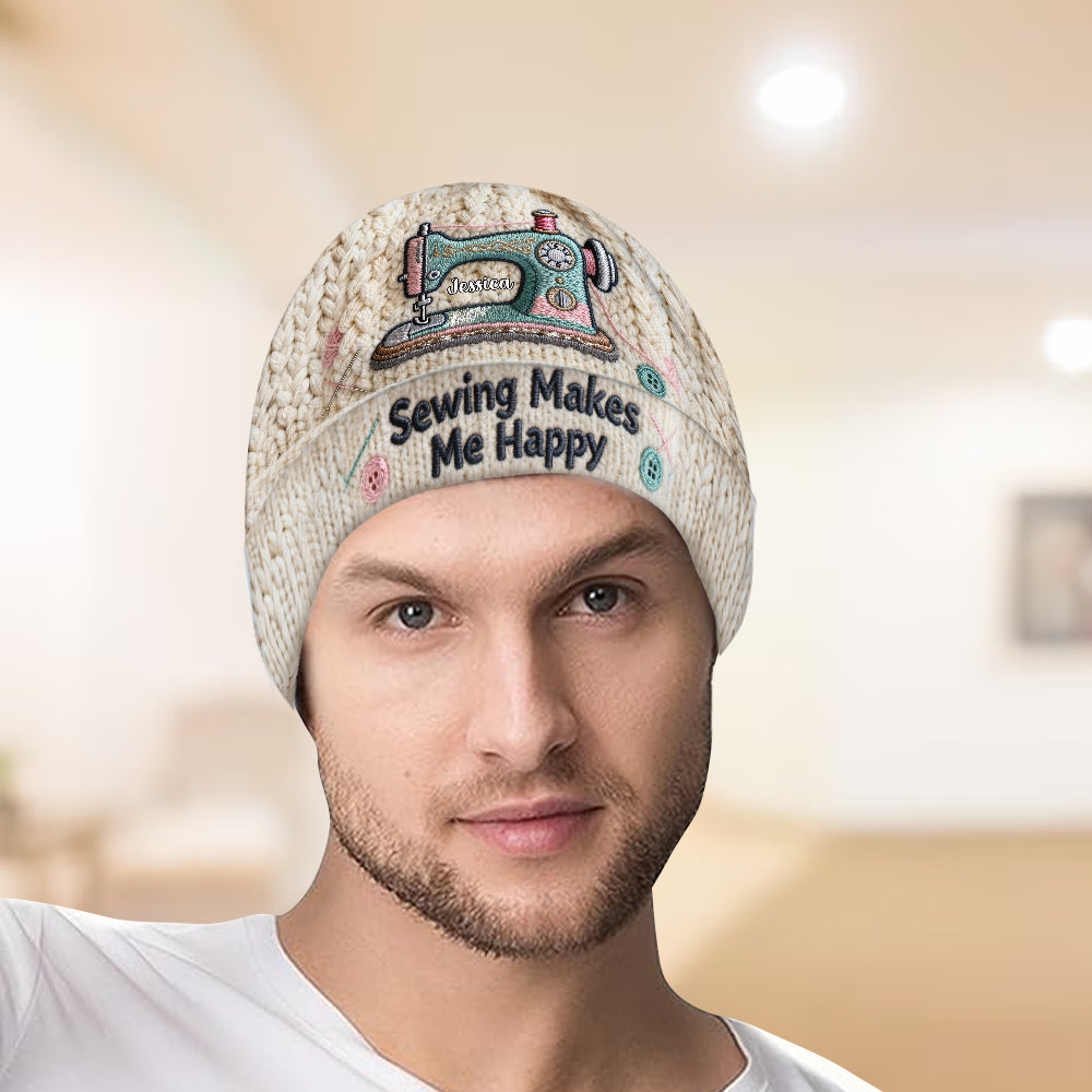 Coudre me rend heureuse - Bonnet de couture personnalisé