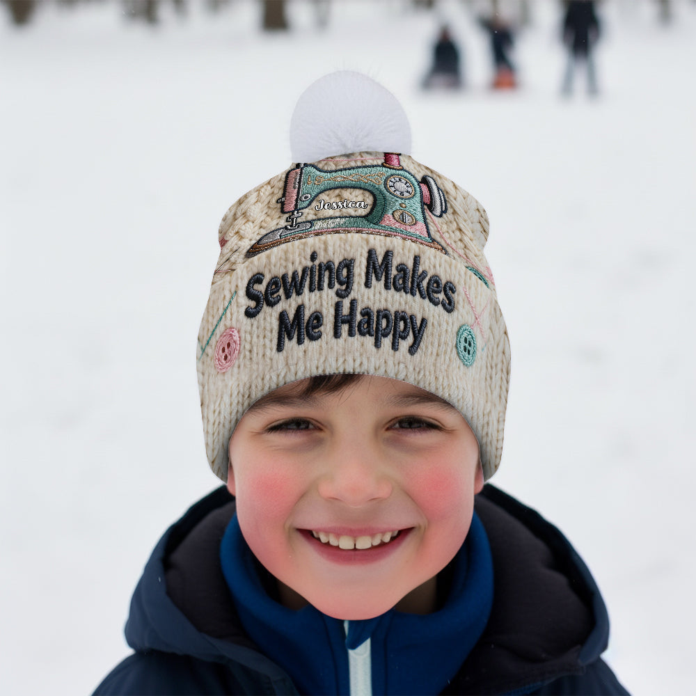 Coudre me rend heureuse - Bonnet de couture personnalisé