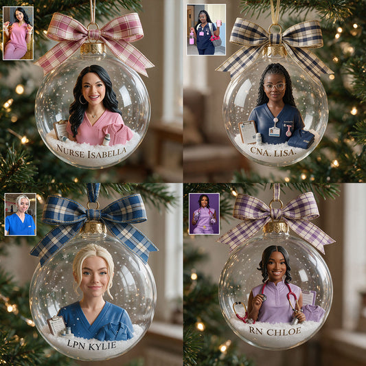Christmas Nurse - Personalized Nurse Snow Globe Ornament With Bow