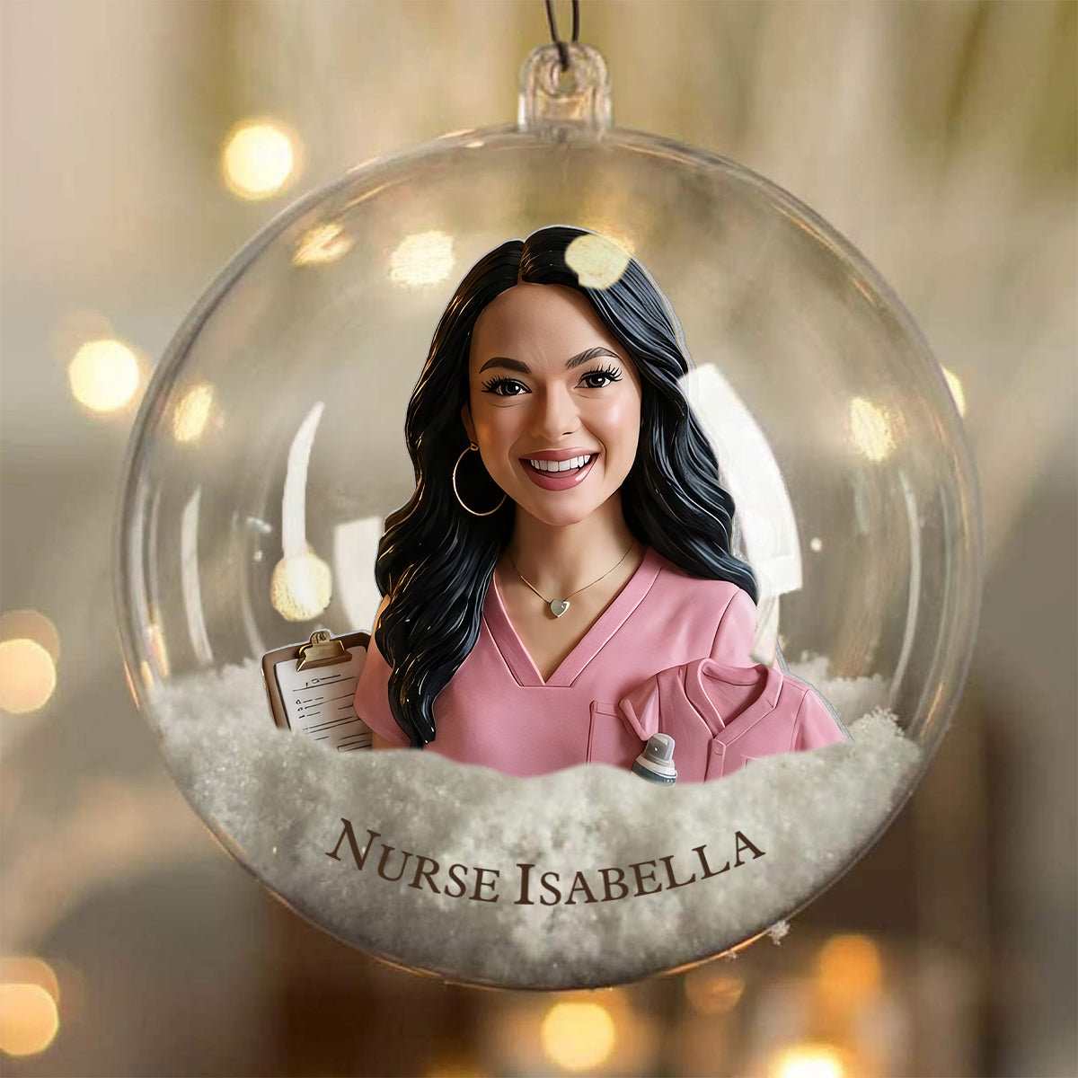Infirmière de Noël - Ornement en boule à neige personnalisé avec nœud