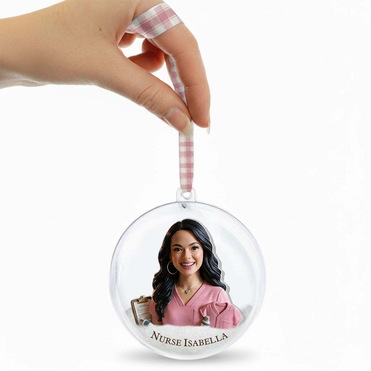 Infirmière de Noël - Ornement en boule à neige personnalisé avec nœud