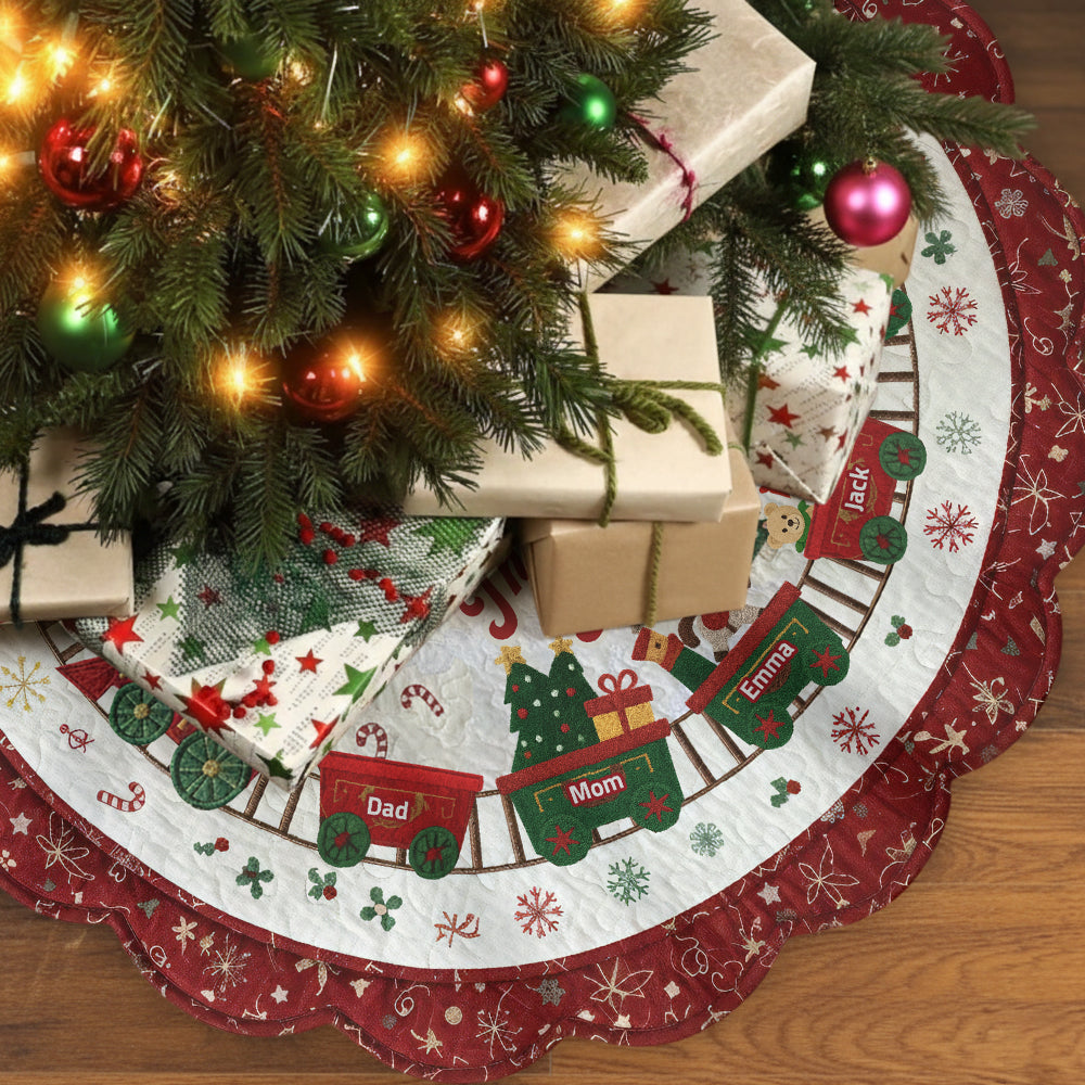 Train de Noël familial - Jupe de sapin personnalisée en forme de famille