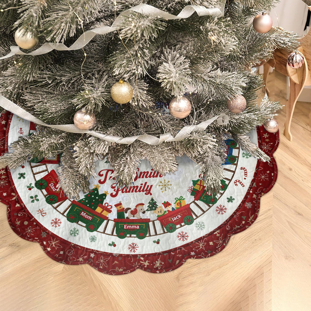 Train de Noël familial - Jupe de sapin personnalisée en forme de famille